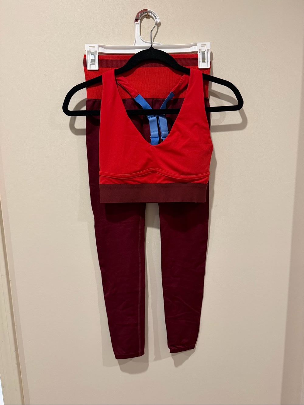 Fabletics Women's Red Sports Bra & Burgundy Leggings Set - Activewear